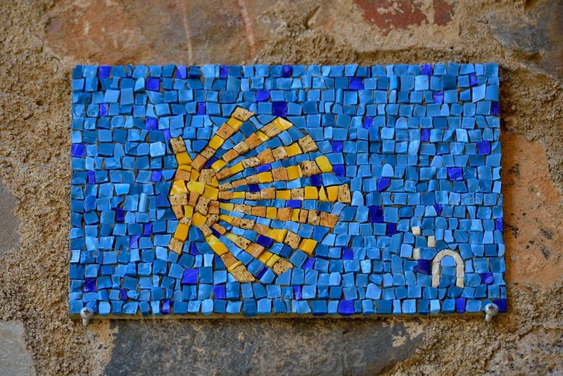Wall mosaic, Camino de Santiago, Way of St James, Cáceres, Spain, Europe