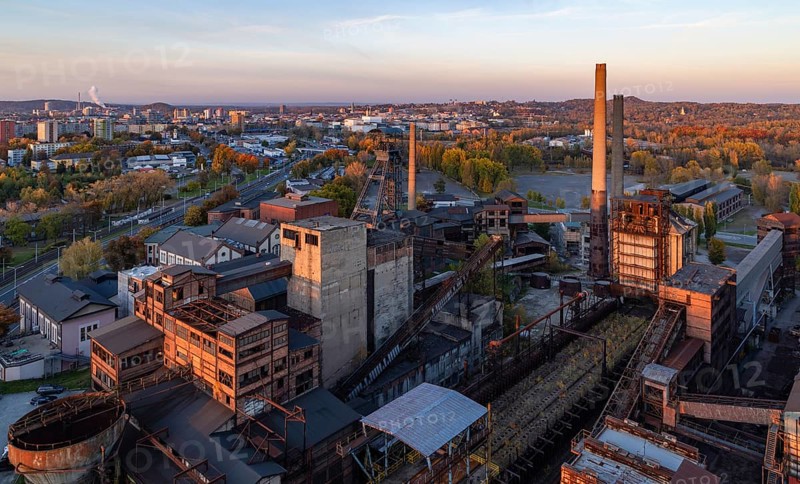 A picture of the Lower Vítkovice industrial complex at sunset