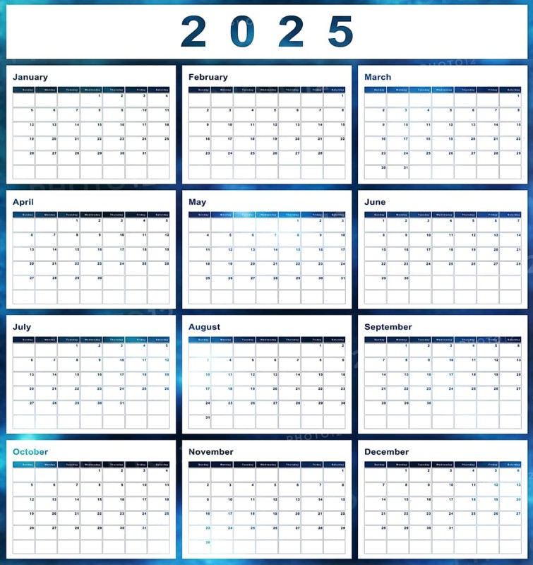 2025 calendar, week start Sunday, modern design