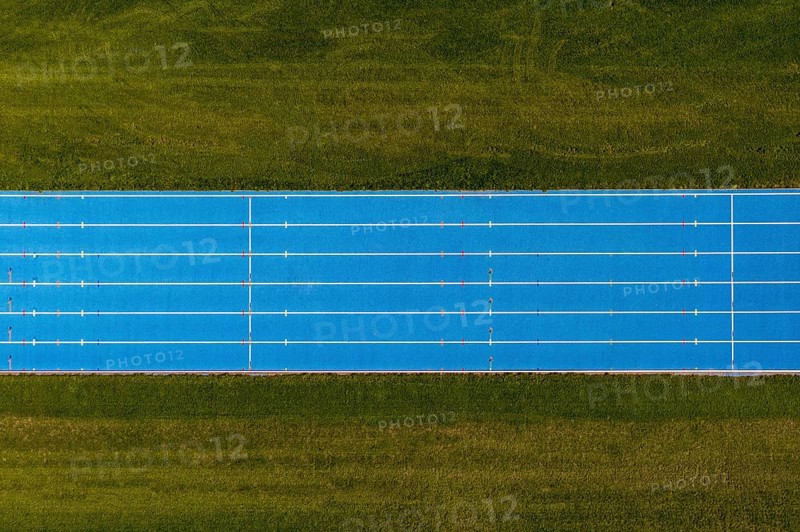 Aerial View of a blue running track