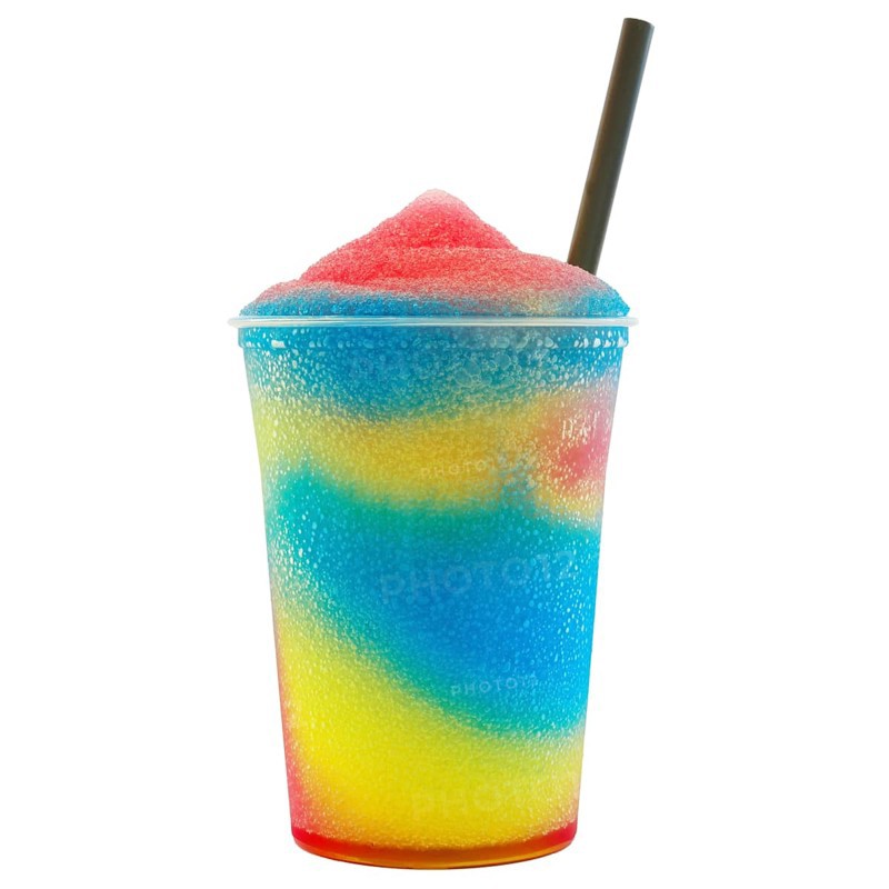 Isolated colored slush ice in a cup. White background