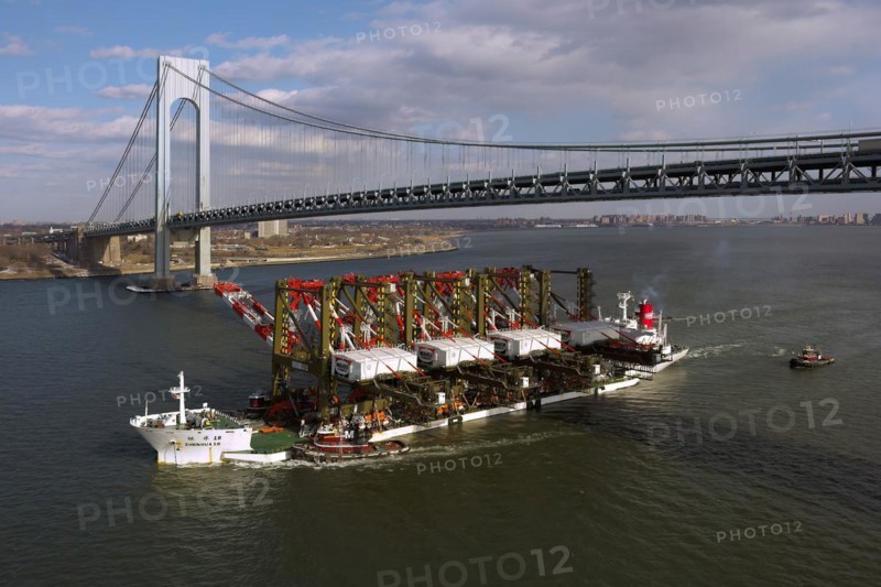 Shipment of New Post Panamax Loading Cranes Passing Under the Verrazano Bridge
