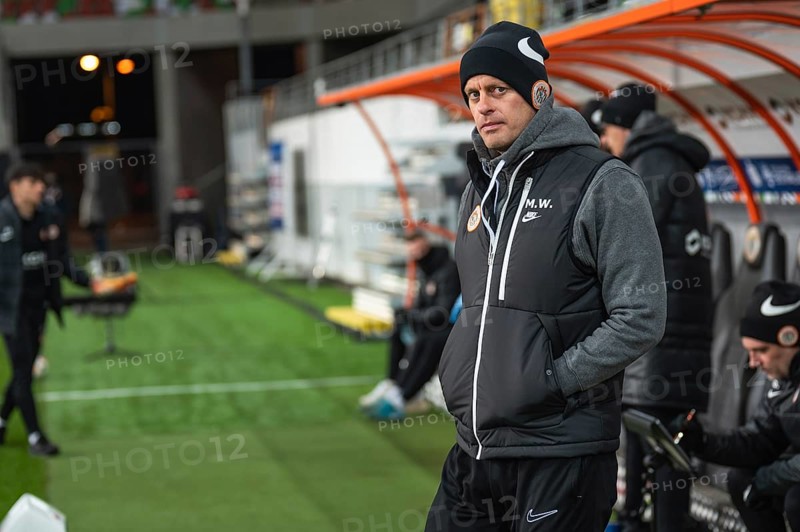 LUBIN, POLAND - NOVEMBER 22, 2024: Football match Polish PKO Ekstraklasa between KGHM Zaglebie Lubin vs Motor Lublin. Marcin Wlodarski head coach of Zaglebie.