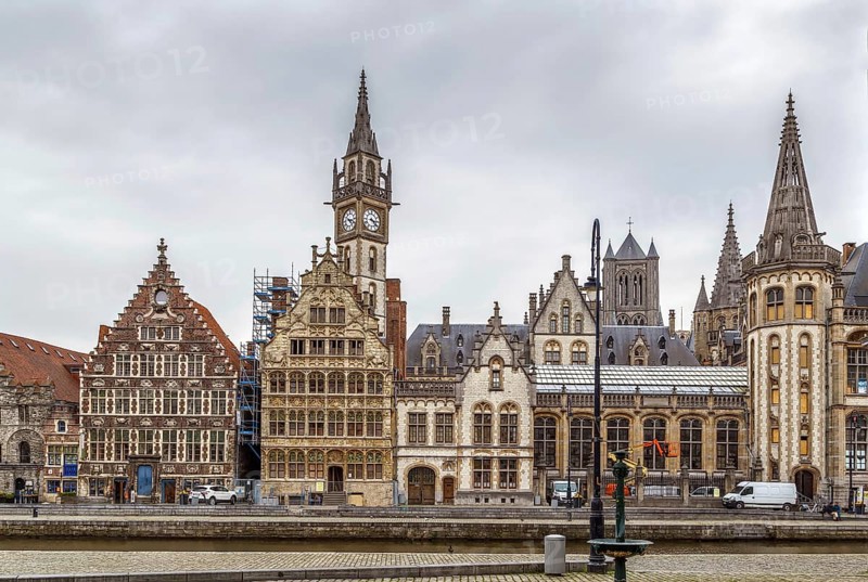 The Graslei (Lys river embankment) is one of the most scenic places in Ghent old city centre, Belgium, Europe