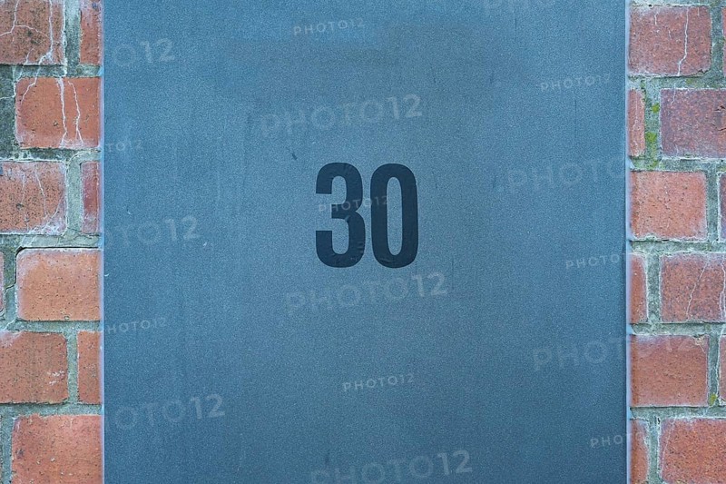 House number plate, number 30, digit, anniversary, birthday, North Rhine-Westphalia, Germany, Europe