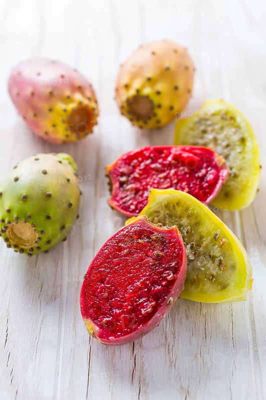 Prickly pear (Opuntia ficus-indica) on wooden background