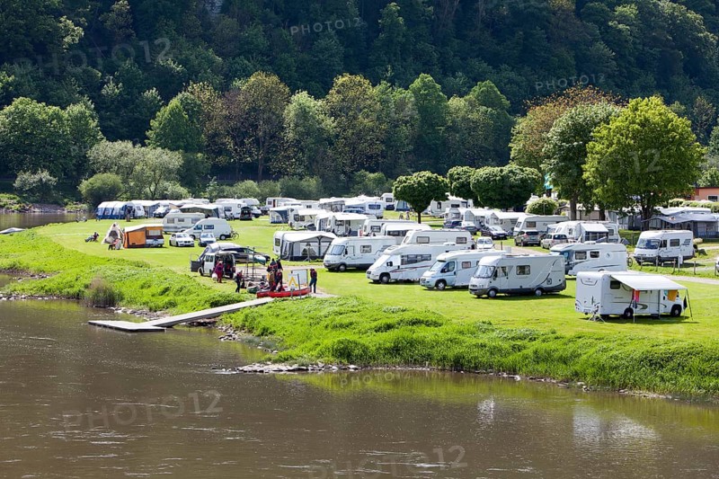 Campsite at Bad Karlshafen, Upper Weser Valley, Weser Uplands, Weserbergland, Hesse, Germany, Europe