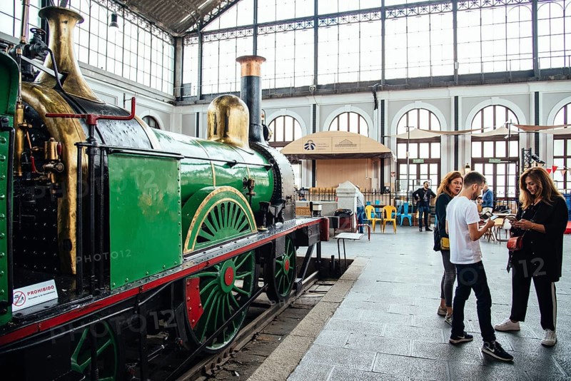 Madrid, Spain, June 9, 2018: Engine Market, Mercado de Motores, at Madrid Railway Museum. It takes over the old train museum of Delicias for a flea market, Europe