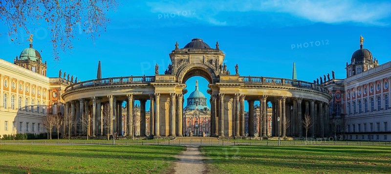 Colonnades with Triumphal Gate, New Palace, Unesco World Heritage Park Sanssouci, Potsdam, Brandenburg, Germany, Europe