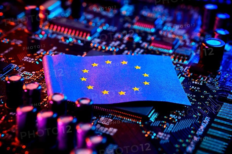 Computer chip with EU flag