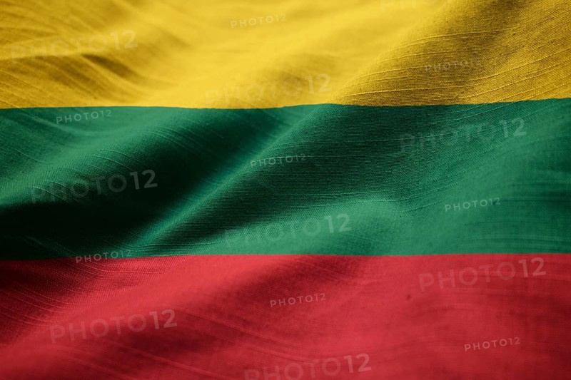Closeup of Ruffled Lithuania Flag, Lithuania Flag Blowing in Wind