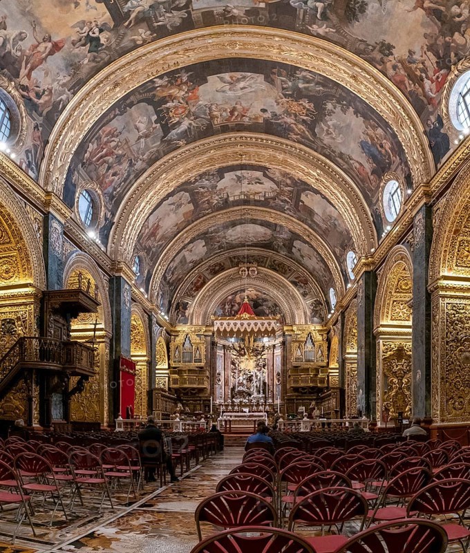 Valletta, Malta, 23 December, 2023: interior view of the Co-Cathedral of Saint John in Valletta, Europe