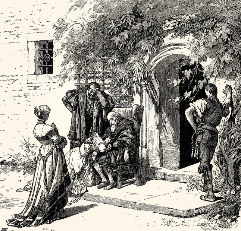 ACT V., SCENE XIII., The Prison at Heilbronn, Goetz and Elizabeth, Scene from Götz von Berlichingen by Johann Wolfgang von Goethe