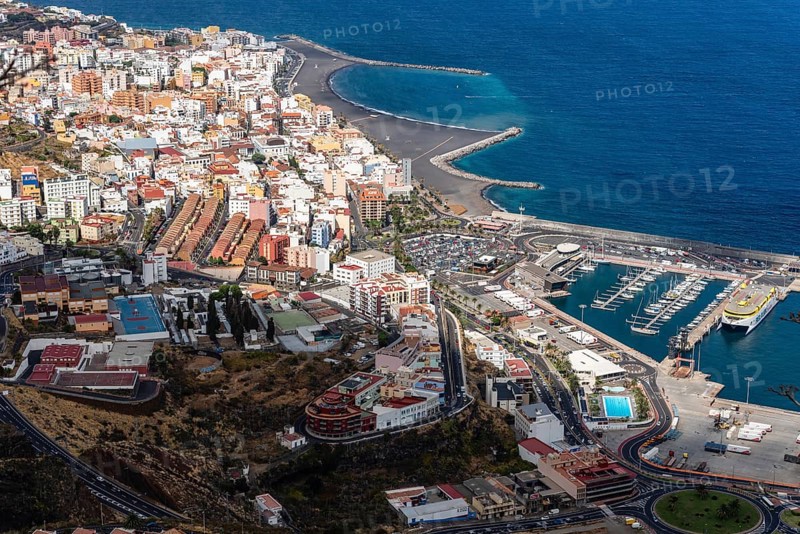 Santa Cruz de La Palma, Spain, August 13, 2021: Aerial View of the City of Santa Cruz de La Palma and the Port. Tenerife, Canary Islands, Europe