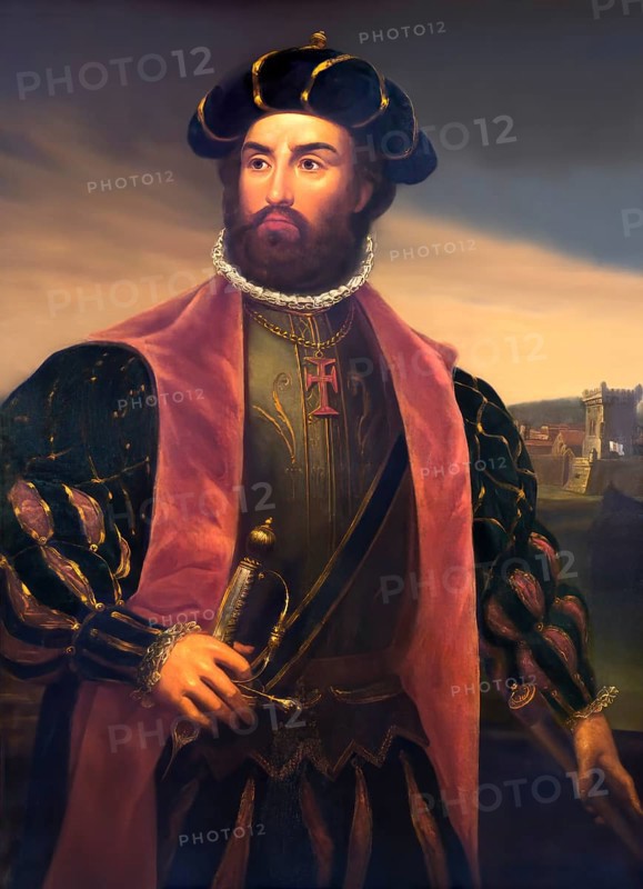 Vasco da Gama, c. 1460s – 1524, Portuguese explorer, digitally edited according to a painting by António Manuel da Fonseca