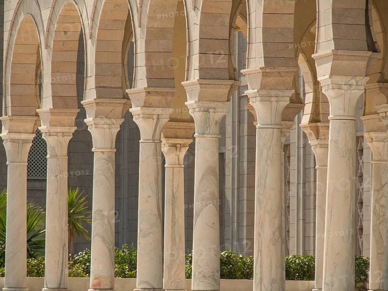 A row of marble columns and arches of a historic building, Tunis, Tunisia, Africa