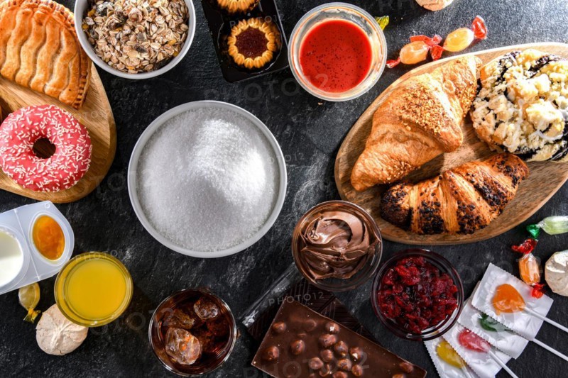 Food products containing a significant amount of sugar. Junk food