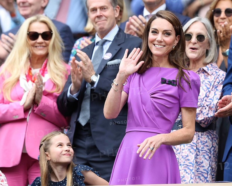 Catherine, Princess of Wales and Princess Charlotte in the Royal Box at the 2024 Wimbledon Championships, London, England, United Kingdom, Europe