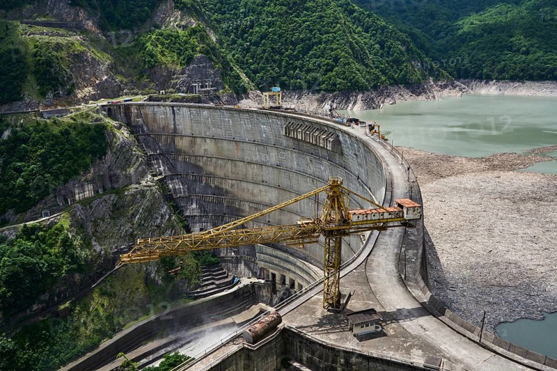 Enguri Dam, Inguri Dam, Enguri River Dam, Earth's Highest Arch Dam, High Caucasus, Svanetia, Georgia, Asia