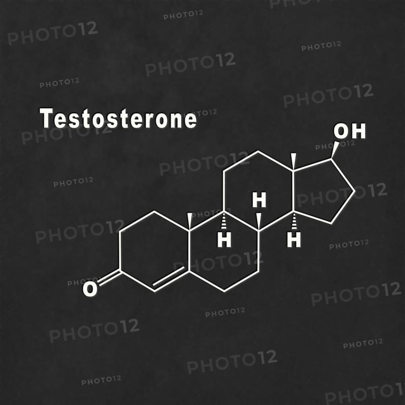 Testosterone Hormone Structural chemical formula white on black background