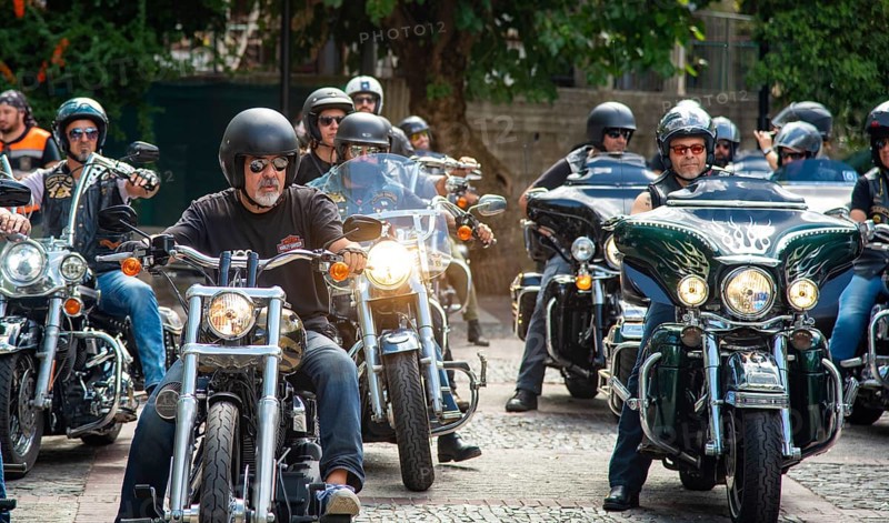 Nicosia, Cyprus, September 2018: Group of Harley Davidson bikers riding there classic bikes in Cyprus, Europe