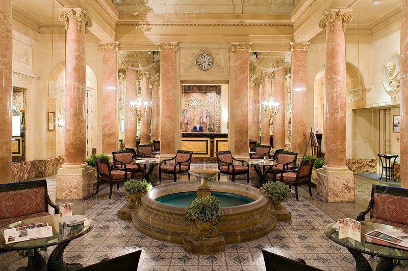 The wonderfull belle epoque styled lobby of the leading hotel Beau Rivage Palace in Lausanne