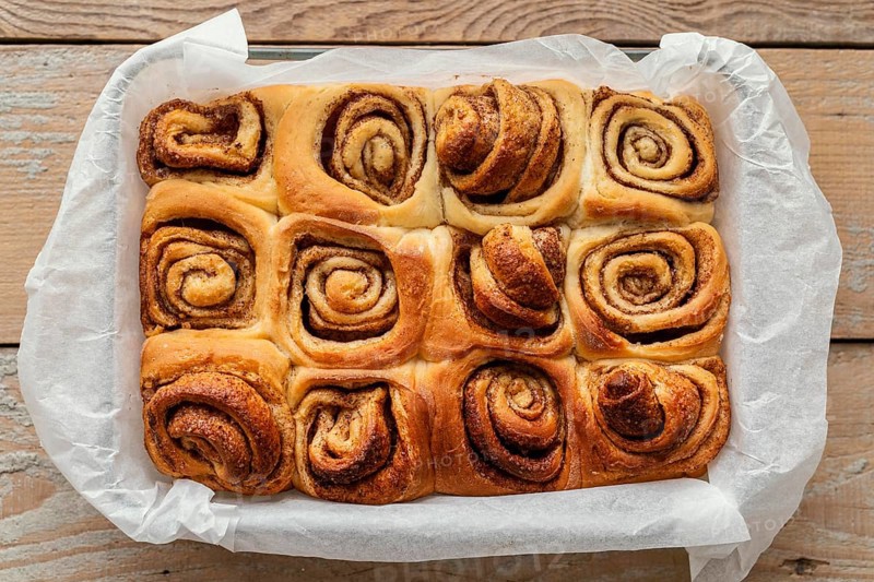 Top view cinnamon rolls tray