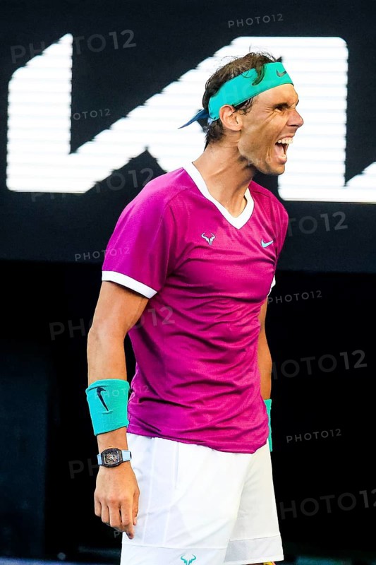 MELBOURNE, AUSTRALIA, JANUARY 25: Rafael Nadal of Spain beats Denis Shapovalov of Canada on day 9 of the 2022 Australian Open at Melbourne Park on January 25, 2022 in Melbourne, Australia, Oceania