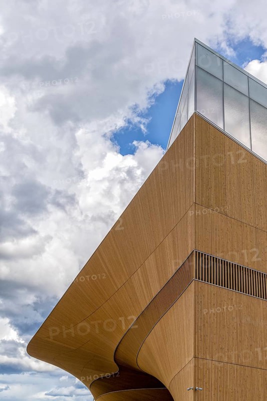 Helsinki, Finland: 4 August, 2021: vertical view of the modern architecture style of the Kiasma Art Musuem in Helsinki