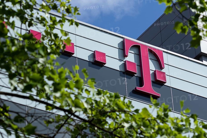 Telekom logo on the façade of the Telekom administration at Heiligengeistfeld in Hamburg, Germany, Europe
