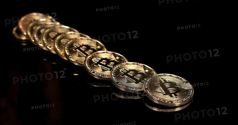 Bitcoins on Black Background