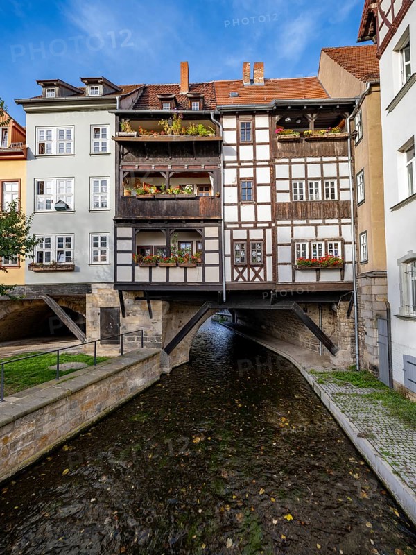 Half-timbered houses on the Krämerbrücke over the Gera, Erfurt, Thuringia, Germany, Europe