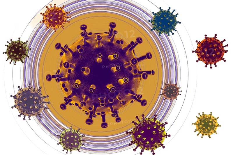 Coronavirus outbreak or covid-19 viral cells mutations isolated on white background