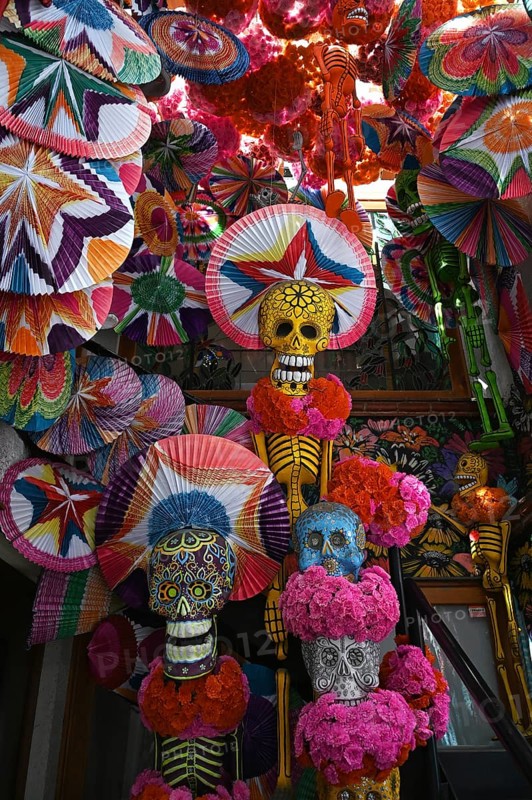 Colourful skeleton dolls, Coyoacan, Mexico City