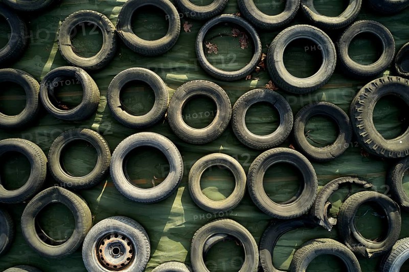 Tons of old used tyres in a mix