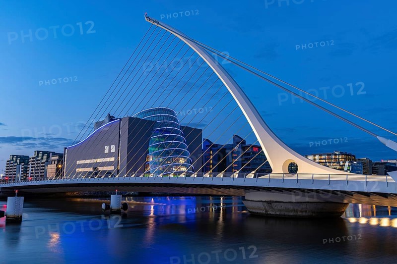 Blue hour at the Samuel Becket Bridge, Dublin, Ireland, Europe