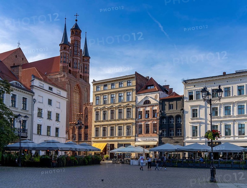 Torun, Poland - 6 September, 2021: view of the main square in historic old town of Torun with Saint Mary's church