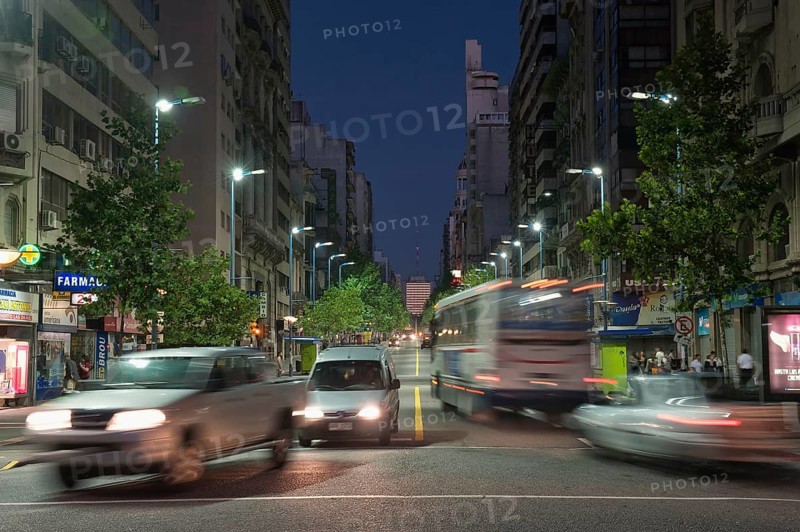 Road traffic at night, Montevideo, Uruguay, South America