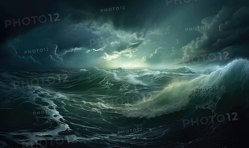 Surfing ocean wave. Blue ocean wave. Nature background. Big ocean waves AI generated
