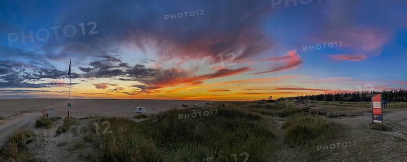 Panorama, sunset, dunes on Sønderstrand, Rømø, Denmark, Europe