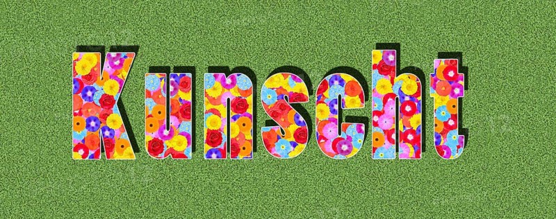 Illustration, lettering, word Kunscht in Swabian dialect, Baden-Württemberg, Swabia, with colourful, colourful flowers against a green background