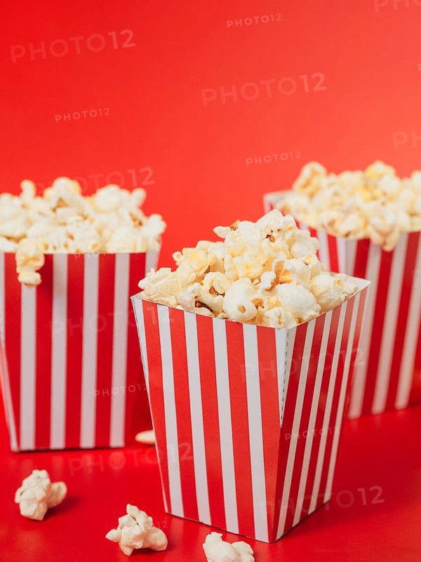 Close up collection striped popcorn boxes