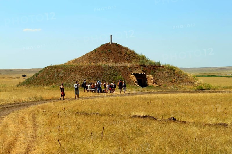 Reconstruction of a Bronze Age kurgan, Arkaim, Chelyabinsk Oblast, Siberia, burial mound, barrow, tumulus, grave, kurgan, Russia, Europe