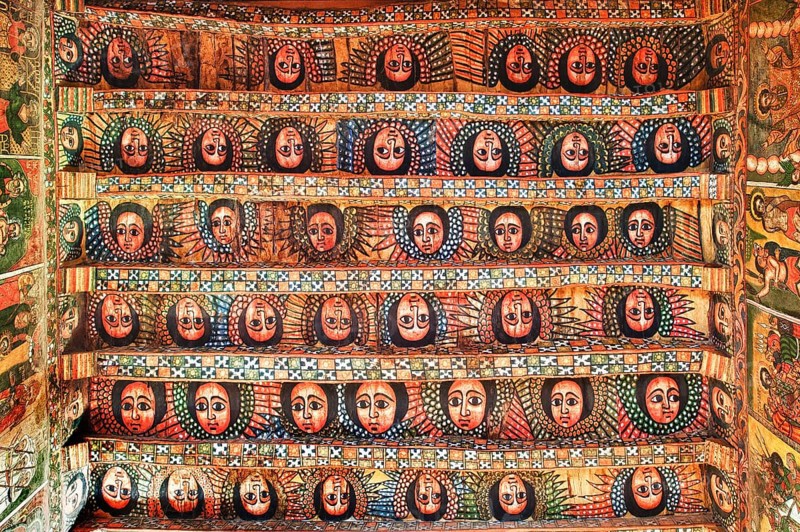 Ancient murals, mural paintings, Debre Birhan Selassie church, Gondar, Amhara region, Ethiopia, Africa