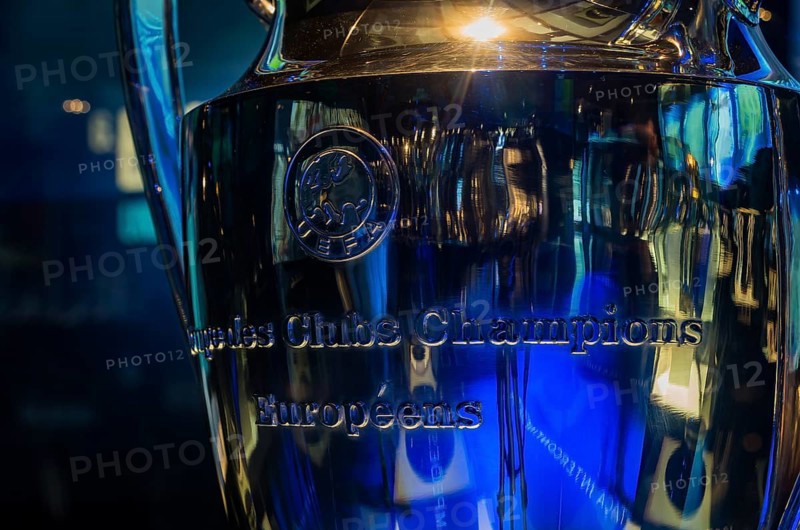 A close-up picture of the Champions League trophy on display inside the FC Porto Museum