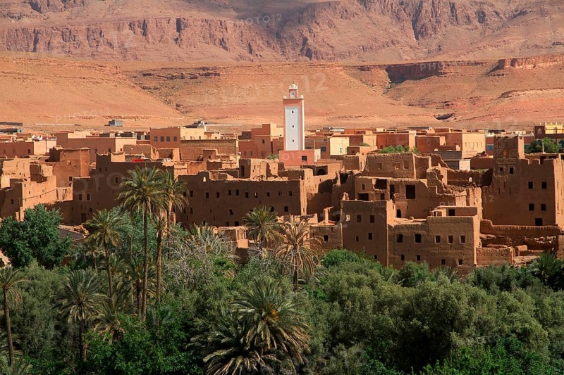 Village at the outlet of the Todhra Gorge at the foot of the High Atlas Mountains Morocco