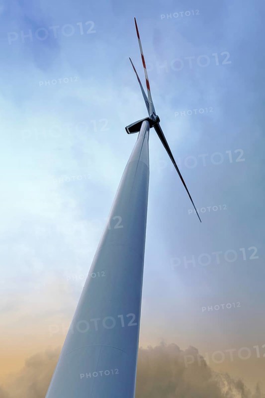 Wind turbine, frog perspective, application, wind, close-up, regenerative energy, rotating, fair weather electricity, power generation, power production, power supply, clouds