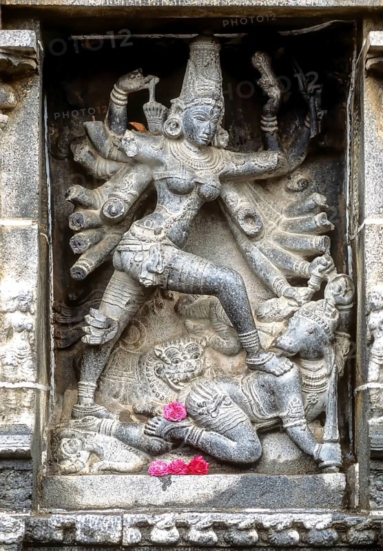 Mahishasuramardini Durga sculpture in Thillai Nataraja temple, Chidambaram, Tamil Nadu, South India, India, Asia