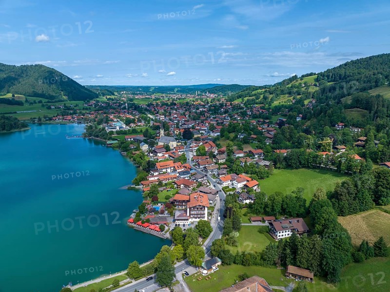 Aerial view, the island of Wörth im Schliersee, Schliersee, Upper Bavaria, Bavaria, Germany, Europe