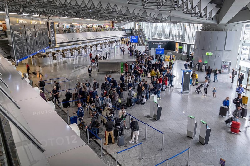 Frankfurt Airport, Fraport, Passengers waiting at check-in counters, Departure Hall C, Terminal 1, Frankfurt am Main, Hesse, Germany, Europe